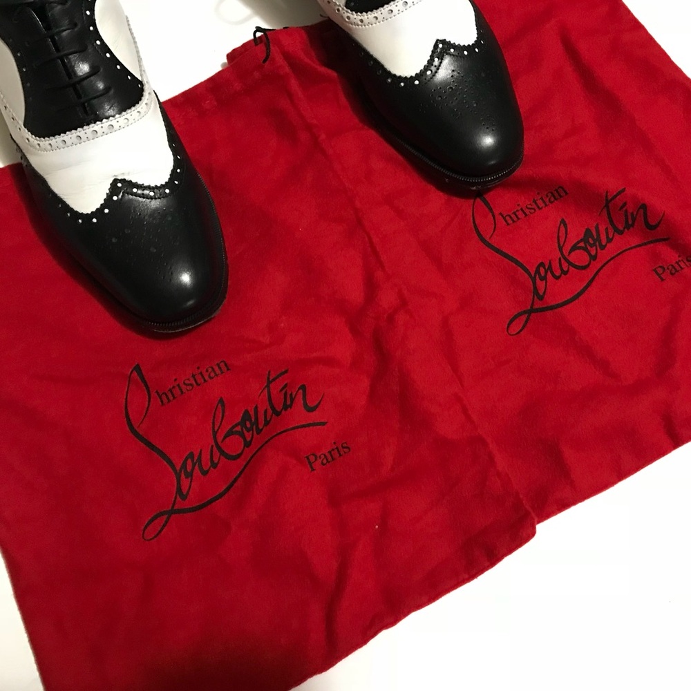 Christian Louboutin Education Flat Black White Wingtip Brogue Oxford Shoes 45